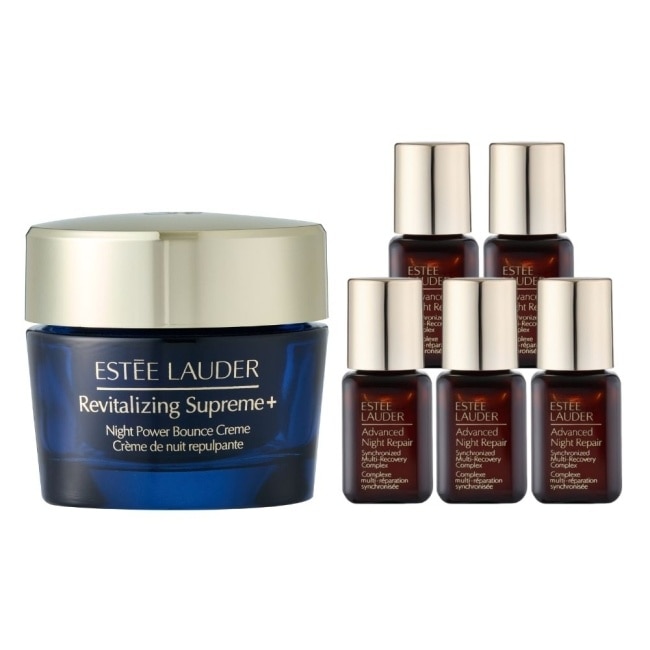 【ESTEE LAUDER 雅詩蘭黛】年輕無敵一夜修護膠原霜75ml+特潤超導全方位修護露7mlx5 公司貨 小棕瓶