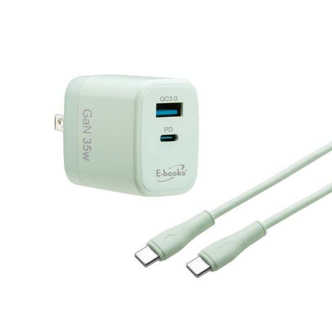 E-books B113【台灣製造】35W 氮化鎵1A1C+65W快充傳輸線組-綠