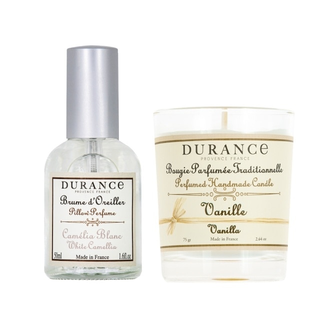 DURANCE朵昂思 香氛好眠套組-山茶花枕頭香水50ml+香草蠟燭75g-專櫃公司貨