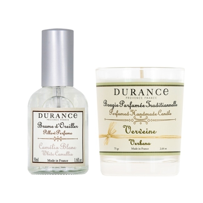 DURANCE朵昂思 香氛好眠套組-山茶花枕頭香水(50ml)+馬鞭草蠟燭(75g)-專櫃公司貨