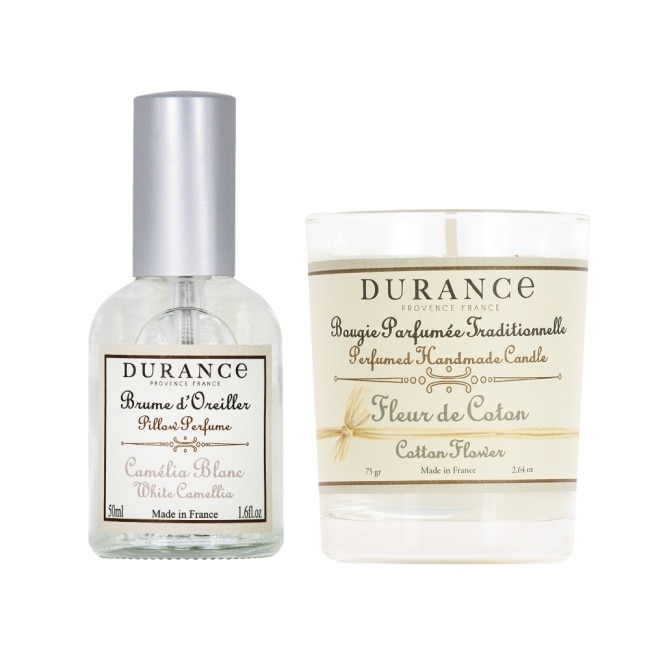 DURANCE朵昂思 香氛好眠套組-山茶花枕頭香水(50ml)+棉花田蠟燭(75g)-專櫃公司貨