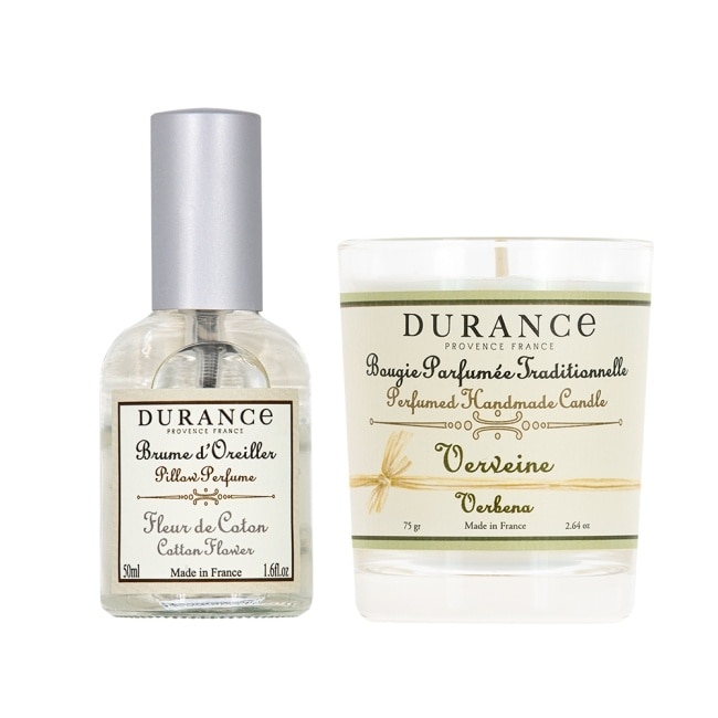 DURANCE朵昂思 香氛好眠套組-棉花田枕頭香水(50ml)+馬鞭草蠟燭(75g)-專櫃公司貨