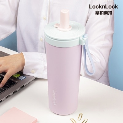 LOCK&LOCK樂扣樂扣 樂扣樂扣嚼對FUN飲不鏽鋼吸管杯/720ml/莓果馬卡龍