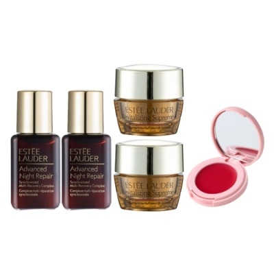 ESTEE LAUDER 雅詩蘭黛 【雅詩蘭黛】特潤超導全方位修護露15mlx2+年輕無敵膠原眼霜5mlx2+粉嫩慾望晶透潤唇膏04 1.6g 公司貨