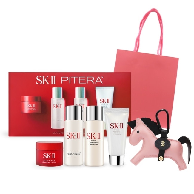 SK-II 暢銷好運駿現旅行組(洗面乳+亮采水+青春露+致臻活膚霜+小馬吊飾)附精品禮袋-國際航空版