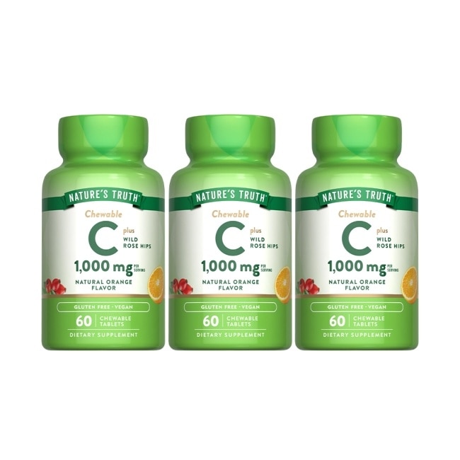 綠萃淨 美妍維生素C 500mg Plus玫瑰果口含錠x3瓶組(60錠/瓶)