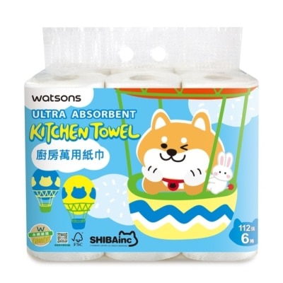 Watsons 屈臣氏 - 屈臣氏廚房萬用紙巾112張6捲入(柴犬工房2026)
