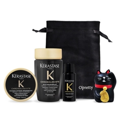 K’ERASTASE卡詩 KERASTASE 卡詩 黑鑽極萃逆時奢寵體驗限定組合[髮浴+髮膜+香氛露+擺飾]附束口袋-國際航空版