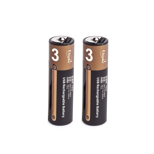 E-books B127 千次循環Type C直充3號AA鋰電池贈一對二充電線
