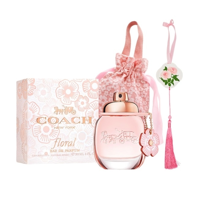 COACH 芙洛麗甜蜜香氛禮[芙洛麗女性淡香精(30ml)+玫瑰擴香石掛飾+收納袋]-國際航空版
