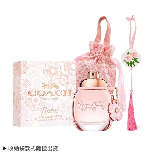 COACH 芙洛麗甜蜜香氛禮[芙洛麗女性淡香精(30ml)+玫瑰擴香石掛飾+收納袋]-國際航空版