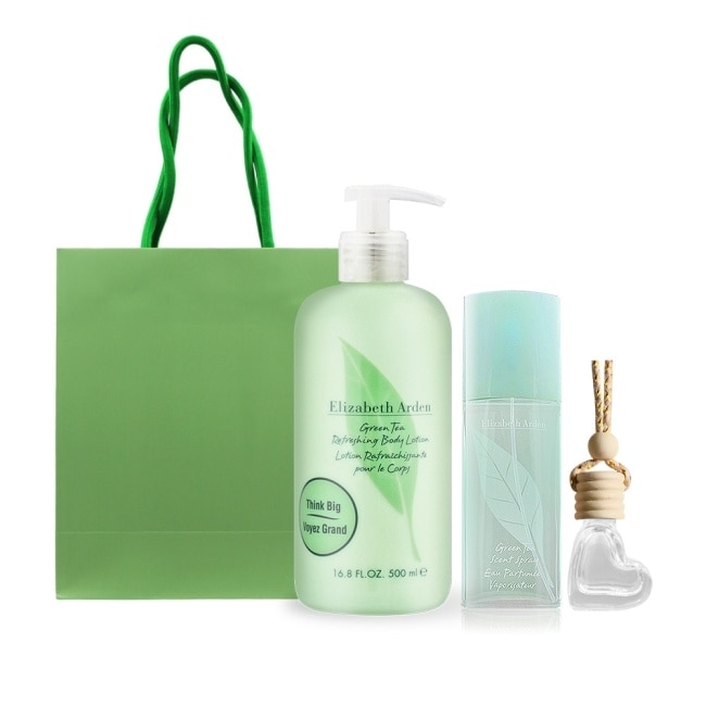 ARDEN 雅頓 綠茶香氛保養禮[身體乳(500ml)+淡香水(100ml)+擴香掛飾]-附精品禮袋-國際航空版