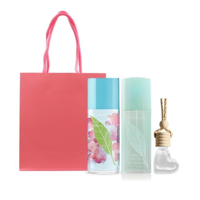 ARDEN 雅頓 綠茶香氛禮[綠茶淡香水100ml+綠茶粉嫩櫻花香水100ml+擴香掛飾]-附精品禮袋-國際航空版