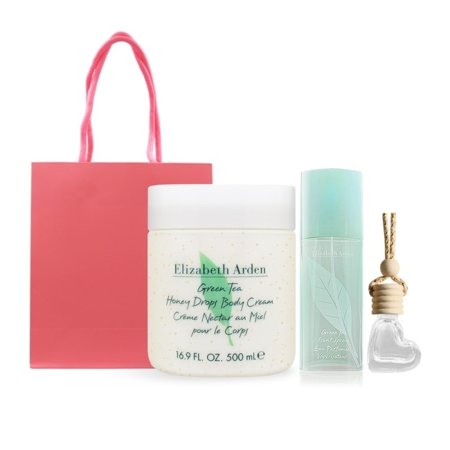 ARDEN 雅頓 綠茶香氛保養禮[蜜滴舒體霜(500ml)+淡香水(100ml)+擴香掛飾]-附精品禮袋-國際航空版