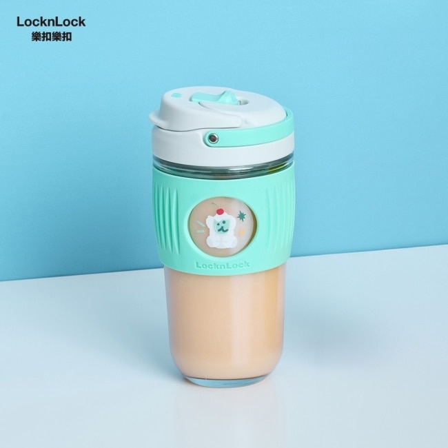 樂扣樂扣清新手提耐熱玻璃隨行杯/500ml/DINOTAENG呆萌町/綠