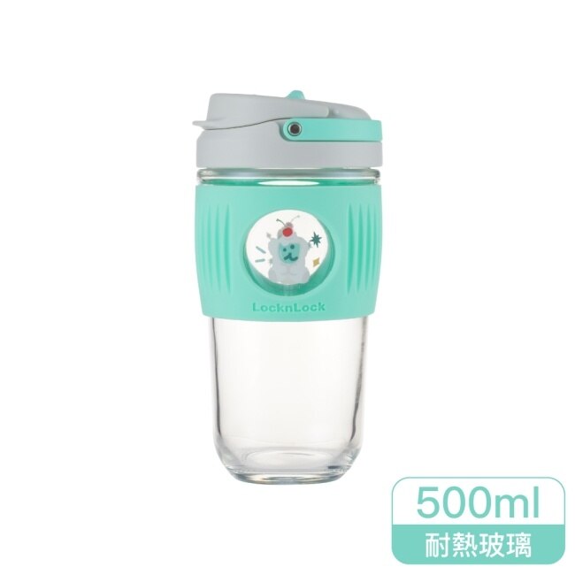 樂扣樂扣清新手提耐熱玻璃隨行杯/500ml/DINOTAENG呆萌町/綠