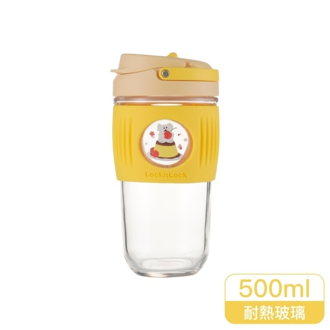 樂扣樂扣清新手提耐熱玻璃隨行杯/500ml/DINOTAENG呆萌町/黃