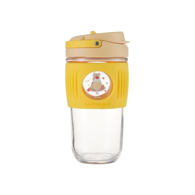 樂扣樂扣清新手提耐熱玻璃隨行杯/500ml/DINOTAENG呆萌町/黃