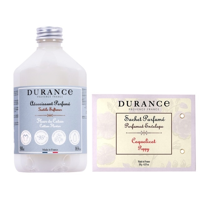 DURANCE 朵昂思 清爽整理衣物煥新組(棉花田柔軟精500ml+虞美人香封10g)-專櫃公司貨