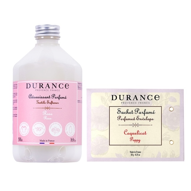 DURANCE 朵昂思 清爽整理衣物煥新組(玫瑰柔軟精500ml+虞美人香封10g)-專櫃公司貨