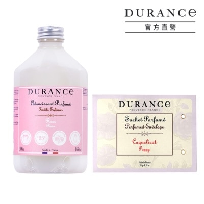 DURANCE DURANCE 朵昂思 清爽整理衣物煥新組(玫瑰柔軟精500ml+虞美人香封10g)-專櫃公司貨