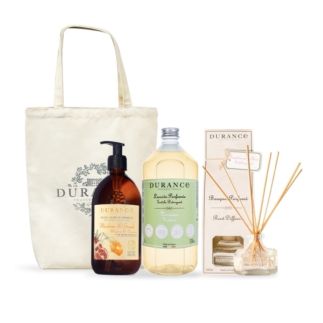 DURANCE 朵昂思 馬賽液態皂500ml(青檸)+香氛洗衣精1L(馬鞭草)-贈擴香組100ml+托特包-專櫃公司貨