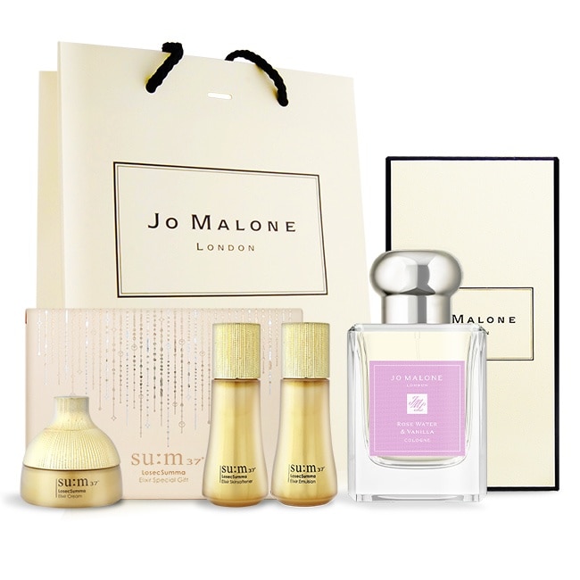 Jo Malone 玫瑰水與香草香水(50ml)贈金萃極緻無痕抗齡3件組[凝露+精華乳+精華乳霜]+提袋-國際航空版