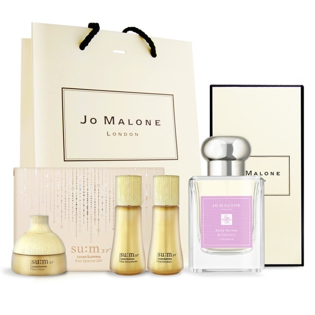 Jo Malone 玫瑰水與香草香水(50ml)贈金萃極緻無痕抗齡3件組[凝露+精華乳+精華乳霜]+提袋-國際航空版