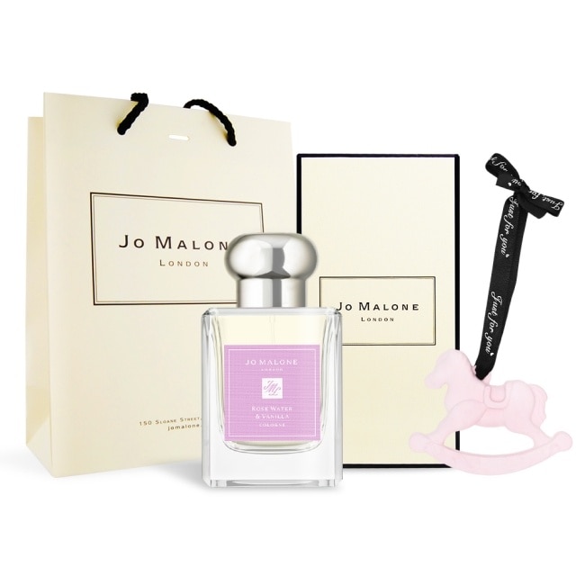 Jo Malone 玫瑰水與香草限定版香水(50ml)+好運馬香氛擴香石掛飾+品牌提袋-首選香氛禮-國際航空版