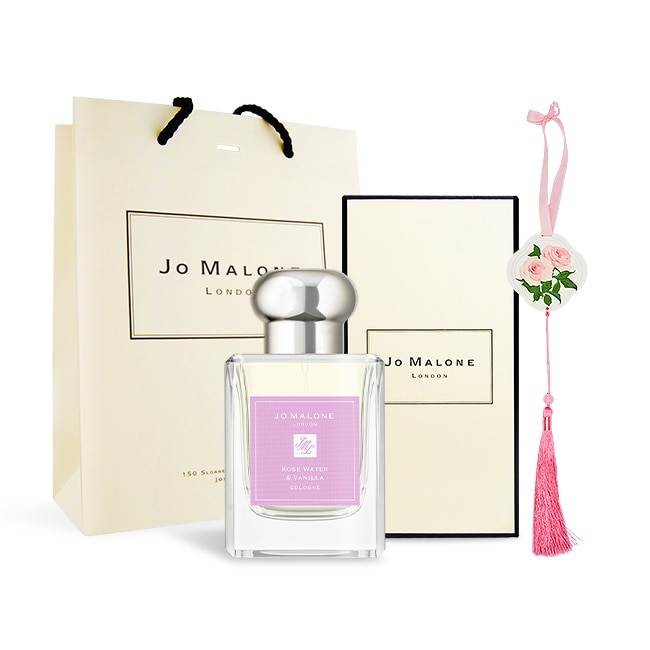 Jo Malone 玫瑰水與香草限定版香水(50ml)+玫瑰香氛擴香石掛飾+品牌提袋-情人節送禮首選-國際航空版