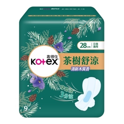 KOTEX靠得住 - 靠得住茶樹舒涼棉木質香28cm9片