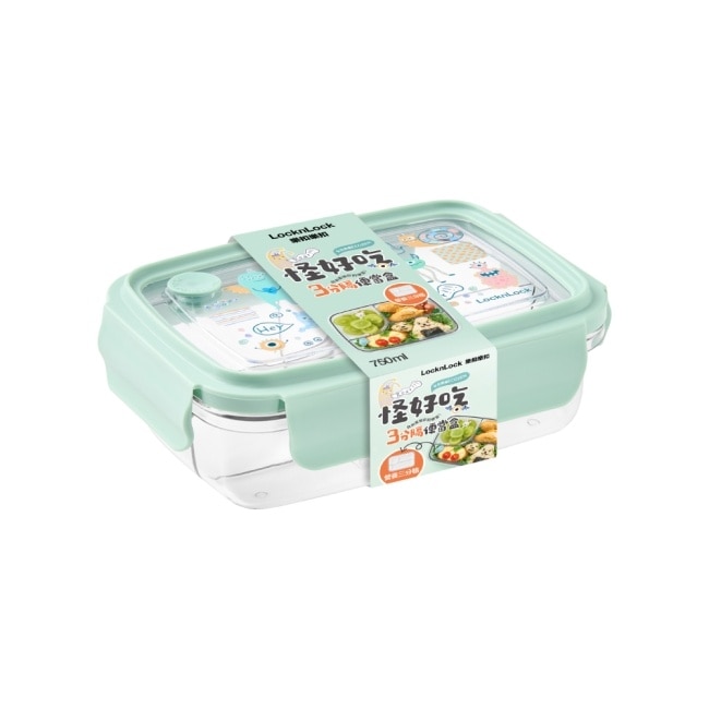 樂扣樂扣怪好吃ECOZEN三分隔便當盒/750ml/綠綠怪
