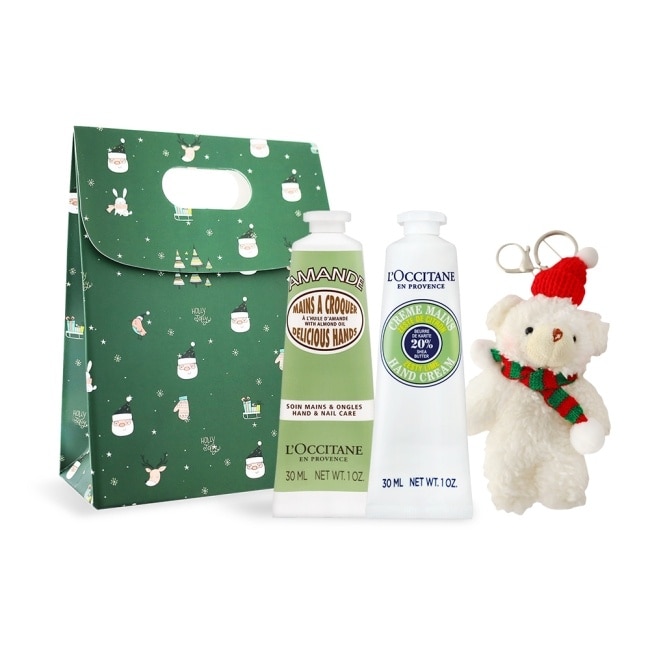 L’OCCITANE 歐舒丹 經典護手霜30mlX2禮袋組-乳油木萊姆+杏仁-國際航空版