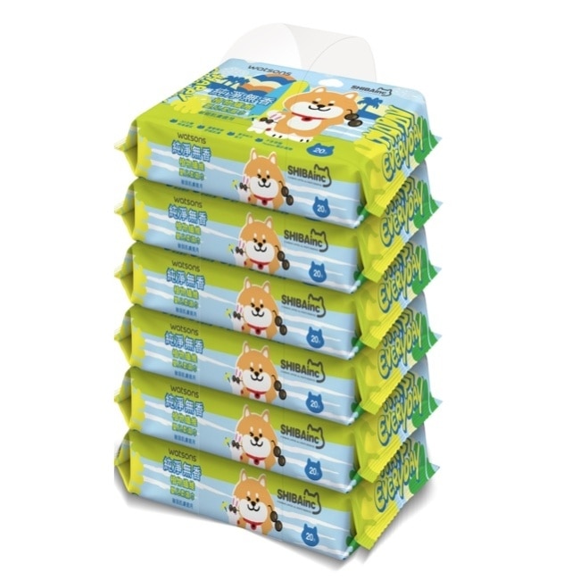 屈臣氏無香嬰兒柔濕巾20片6包(柴犬工房2026)