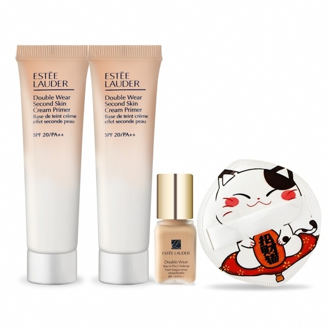 ESTEE LAUDER 雅詩蘭黛 粉持久出國美肌組[乖乖乳(15ml)x2+持妝粉底(7ml)1W2]附招財貓收納粉撲