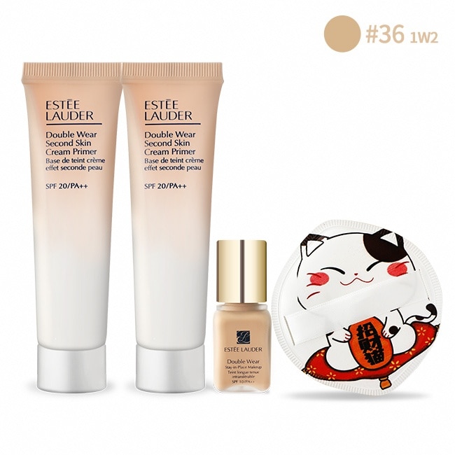 ESTEE LAUDER 雅詩蘭黛 粉持久出國美肌組[乖乖乳(15ml)x2+持妝粉底(7ml)1W2]附招財貓收納粉撲