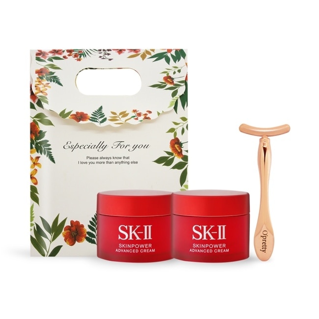 SK-II 致臻肌活能量活膚霜拉提組[活膚霜(15g)X2+T型臉部推推棒]附祝福提袋-國際航空版