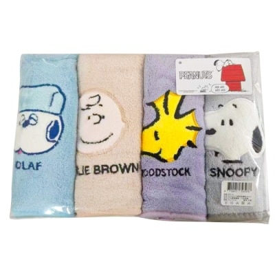 MORINO - SNOOPY無棉絮超吸水貼布繡毛巾4入