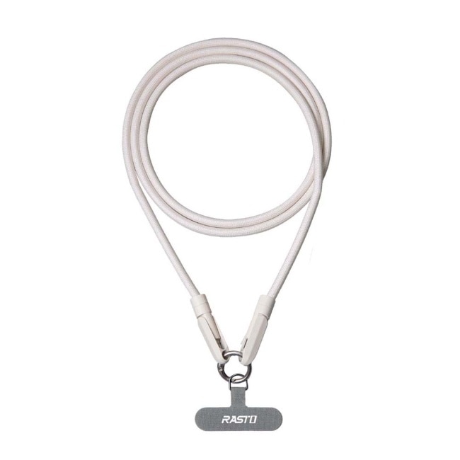 RASTO RX70 60W Type C快速充電傳輸二合一手機掛繩1.2M-奶茶