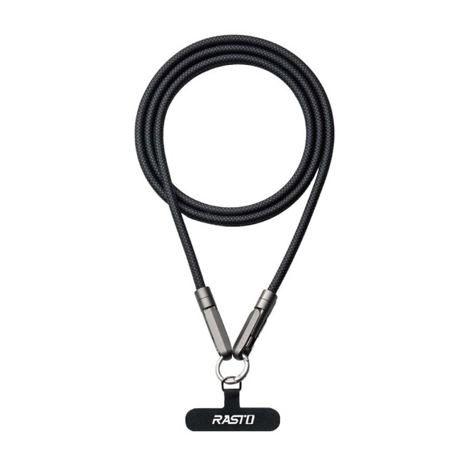 RASTO RX70 60W Type C快速充電傳輸二合一手機掛繩1.2M-黑