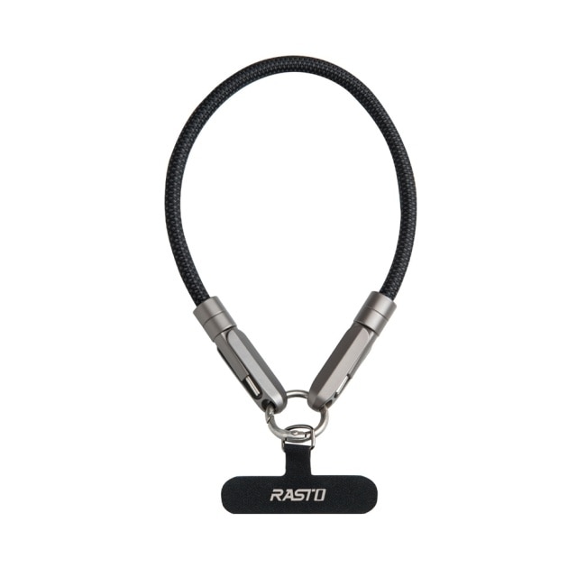 RASTO RX71 60W Type C快速充電傳輸二合一短版手機掛繩30CM-黑