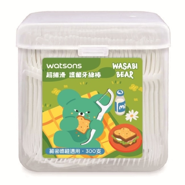 屈臣氏超細滑護齦牙線棒300支-綠(WASABI BEAR)