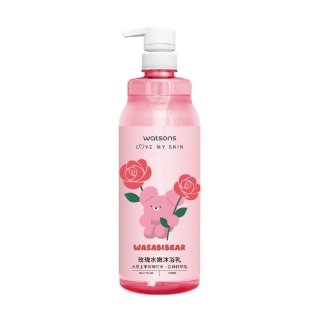屈臣氏玫瑰水嫩沐浴乳1000ml(芥末熊 WASABI BEAR)