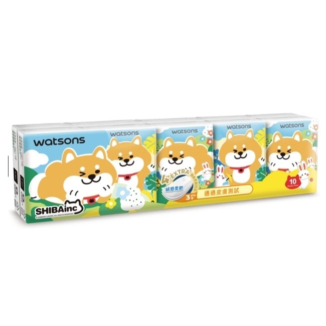 屈臣氏迷你紙手帕3層10抽10包(柴犬工房2026)