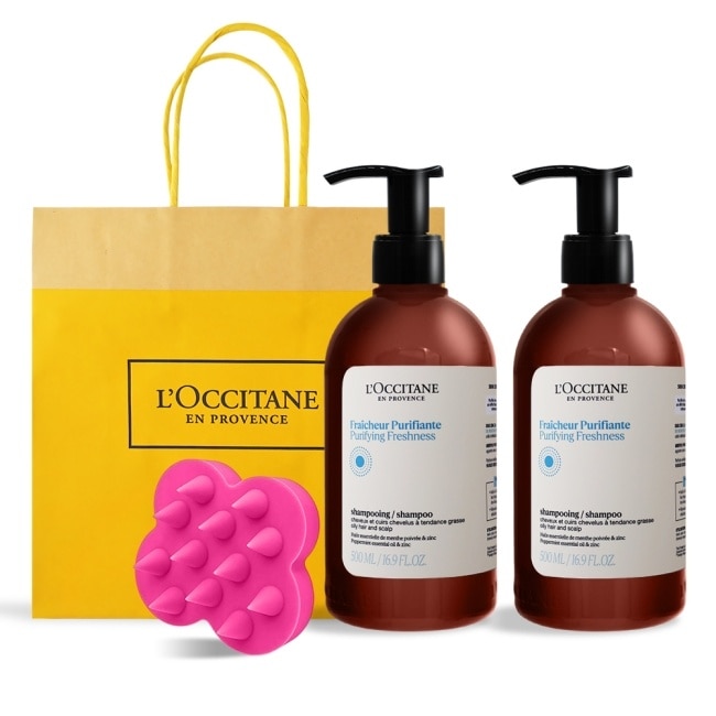 L’OCCITANE 歐舒丹 經典草本洗髮乳(500mlX2)送頭皮按摩刷-淨涼X2-專櫃公司貨