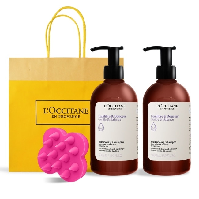 L’OCCITANE 歐舒丹 經典草本洗髮乳(500mlX2)送頭皮按摩刷-平衡X2-專櫃公司貨