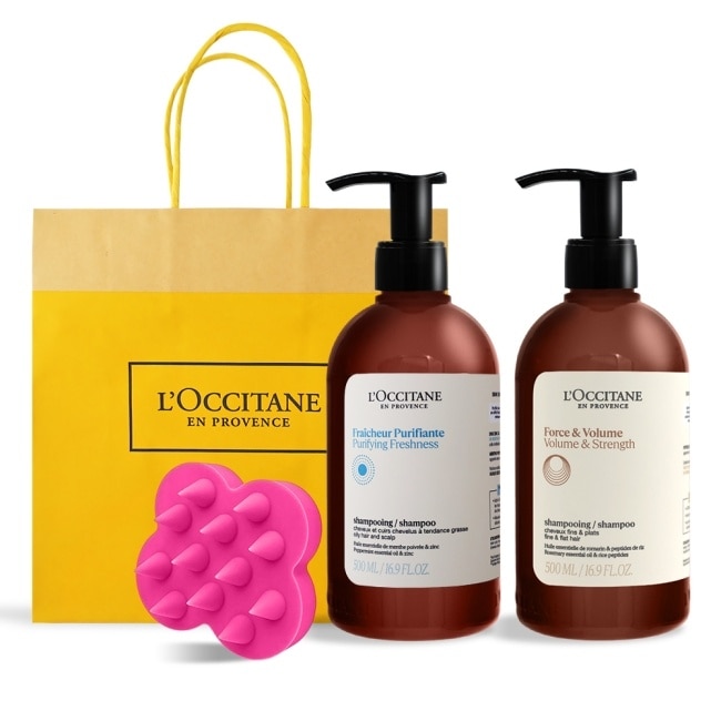 L’OCCITANE 歐舒丹 經典草本洗髮乳(500mlX2)送頭皮按摩刷-強韌+淨涼-專櫃公司貨