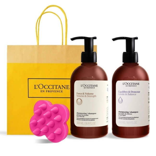 L’OCCITANE 歐舒丹 經典草本洗髮乳(500mlX2)送頭皮按摩刷-強韌+平衡-專櫃公司貨