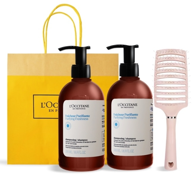 L’OCCITANE 歐舒丹 經典草本洗髮乳(500mlX2)送蓬鬆按摩梳-淨涼X2-專櫃公司貨
