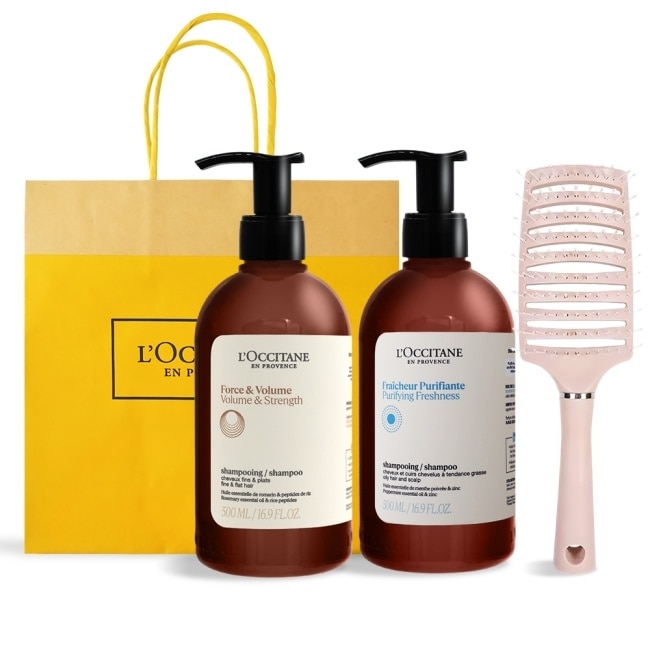 L’OCCITANE 歐舒丹 經典草本洗髮乳(500mlX2)送蓬鬆按摩梳-強韌+淨涼-專櫃公司貨